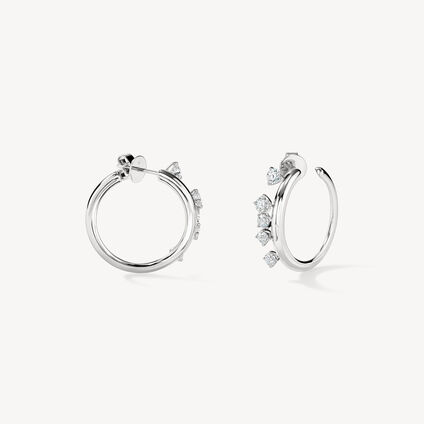 Barre Floating Diamond Small Hoops, 18K White Gold, large