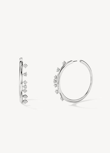 BARRE Floating Diamond Medium Hoops, 18K White Gold, large