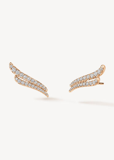 VELA French Cut Pavé Double Row Diamond Climber Earrings, 18K Rose Gold, large