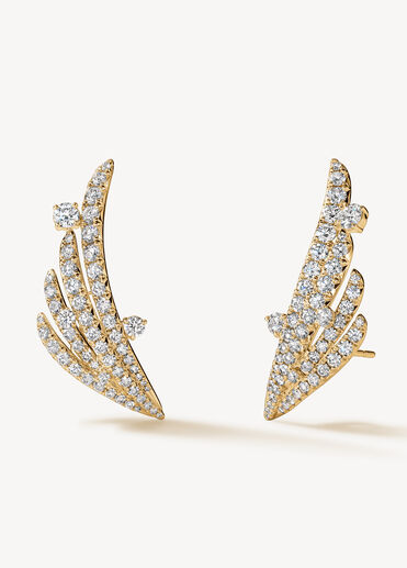 VELA French Cut Pavé Floating Diamond Climber Earrings, 18K Yellow Gold, large