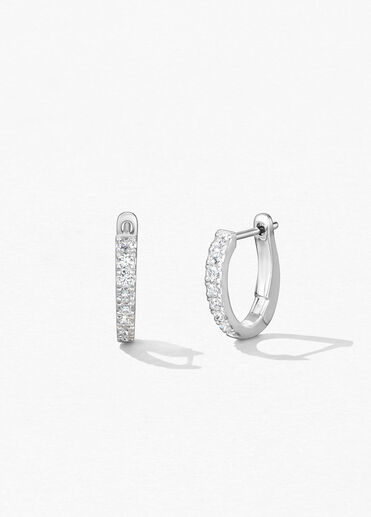 Mini Hoop Graduated Earrings, 18K White Gold, large