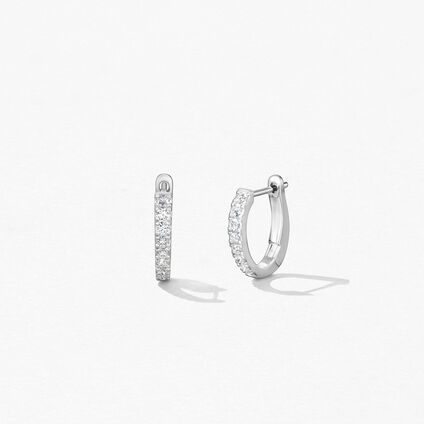 Mini Hoop Graduated Earrings, 18K White Gold, large