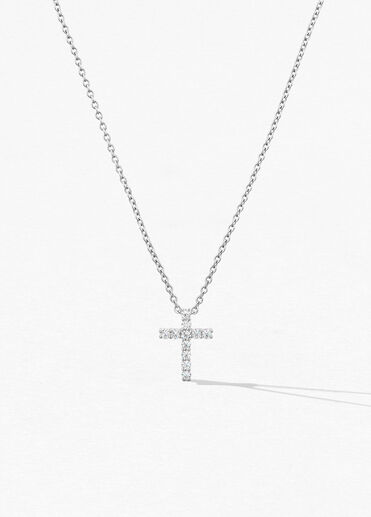 Whimsical Cross Pendant Necklace, 18K White Gold, large