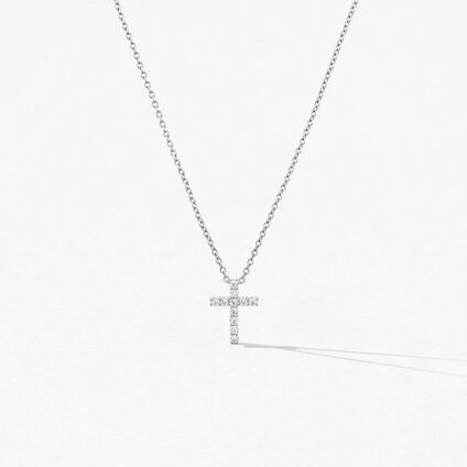 Whimsical Cross 钻石项链, 18K 白金, large