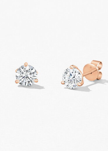 Three-Prong Stud Earrings, 18K Rose Gold, large