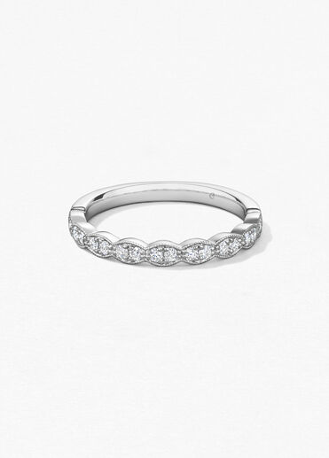 Lorelei Floral Milgrain Diamond Band, 18K White Gold, large