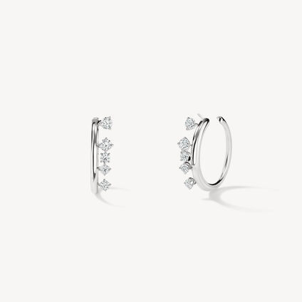 Barre Floating Diamond Small Hoops, 18K White Gold, large