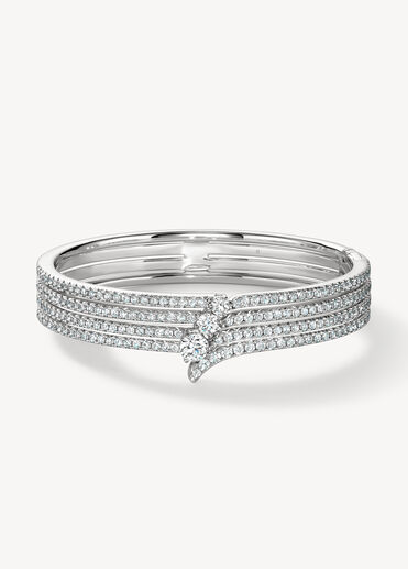 VELA French Cut Pavé Diamond Bangle, 18K White Gold, large