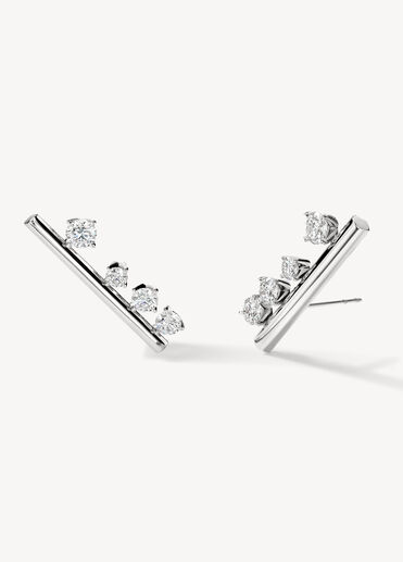 Barre Floating Diamond Large Climber Earrings, 18K White Gold, large