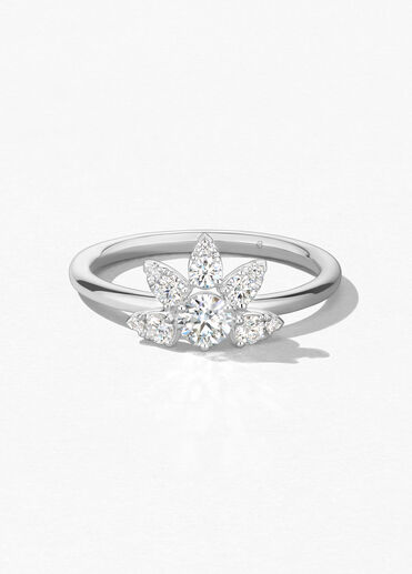 AERIAL Petite Sunburst Ring, 18K White Gold, large