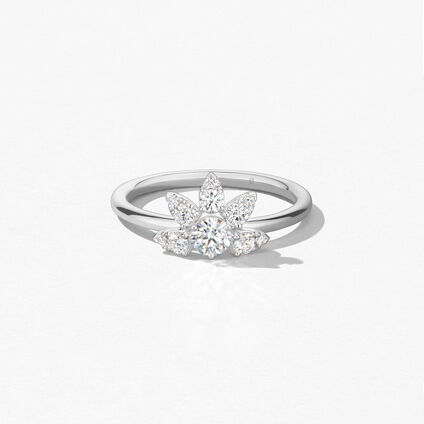 AERIAL Petite Sunburst Ring, 18K White Gold, large