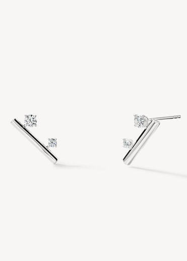 Barre Floating Diamond Climber Earrings, 18K White Gold, large