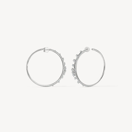 Barre Floating Diamond Large Hoops, 18K White Gold, large