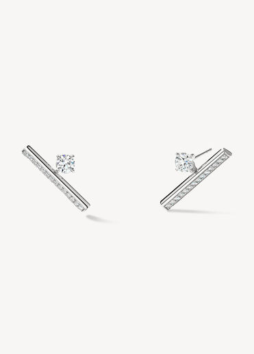 Barre Floating Single Diamond Pavé Climber Earrings, 18K White Gold, large