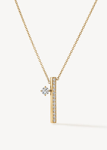 Barre Floating Single Diamond Pavé Pendant Necklace, 18K Yellow Gold, large