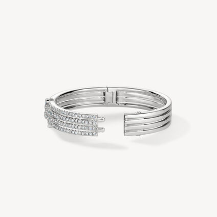 VELA French Cut Pavé Diamond Bangle, 18K White Gold, large