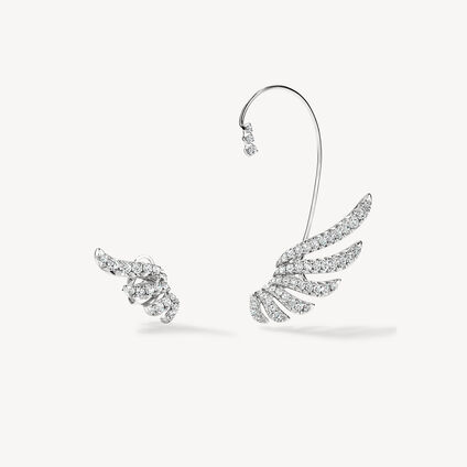 VELA French Cut Pavé Diamond Asymmetrical Climber Earrings, 18K White Gold, large