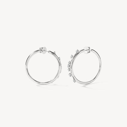 BARRE Floating Diamond Medium Hoops, 18K White Gold, large