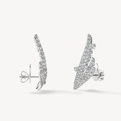 VELA French Cut Pavé Floating Diamond Climber Earrings, 18K White Gold, large