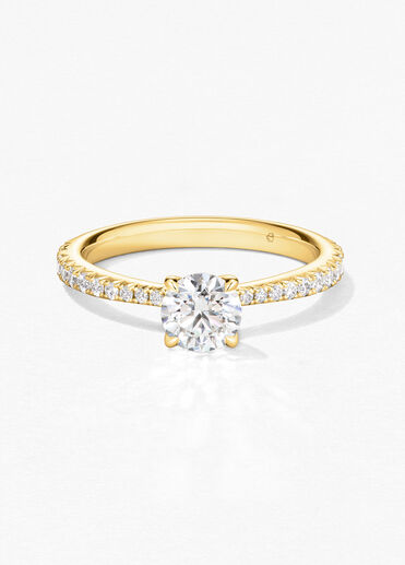 Vela Solitaire Ring with Diamond Band, 18K Yellow Gold, large