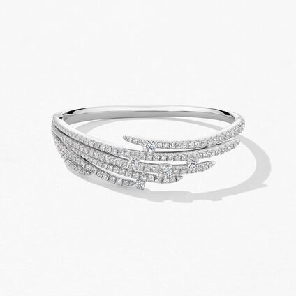 Vela French Cut Pavé Bangle, 18K White Gold, large