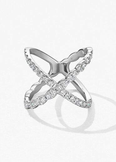 Lorelei Diamond Criss Cross Ring, 18K White Gold, large