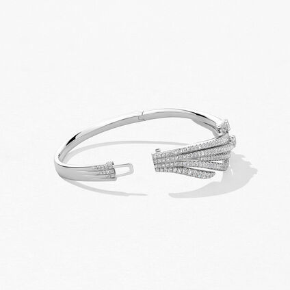 Vela French Cut Pavé Bangle, 18K White Gold, large