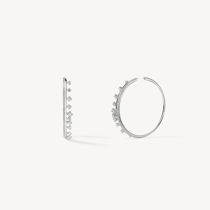 Barre Floating Diamond Large Hoops, 18K White Gold, large