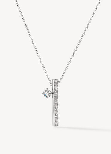 Barre Floating Single Diamond Pavé Pendant Necklace, 18K White Gold, large