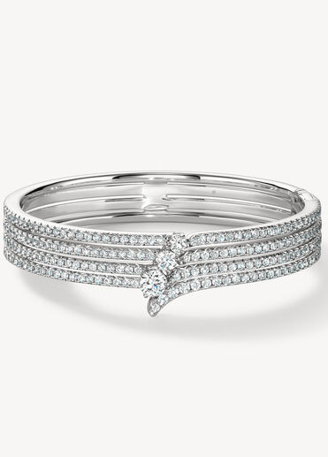 VELA French Cut Pavé Diamond Bangle, 18K White Gold, large