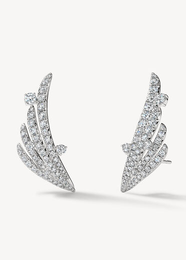 VELA French Cut Pavé Floating Diamond Climber Earrings, 18K White Gold, large