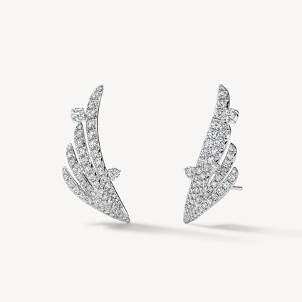 VELA French Cut Pavé Floating Diamond Climber Earrings, 18K White Gold, large