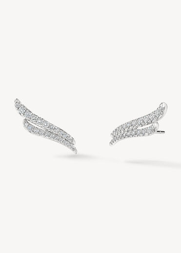 VELA French Cut Pavé Double Row Diamond Climber Earrings, 18K White Gold, large