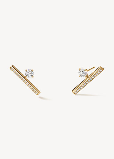 Barre Floating Single Diamond Pavé Climber Earrings, 18K Yellow Gold, large