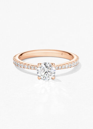 Vela Solitaire Ring with Diamond Band, 18K Rose Gold, large