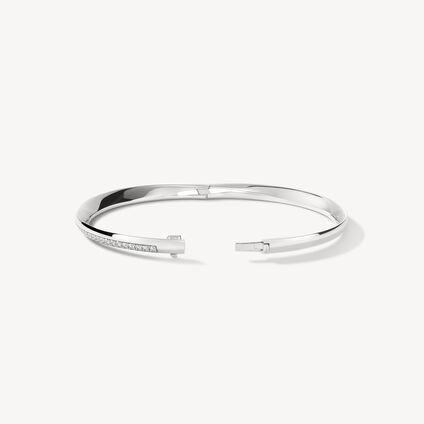 Barre Pavé Bangle, 18K White Gold, large