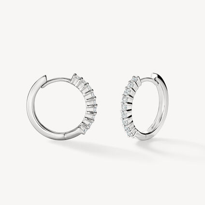 Small Mini Hoop Earrings, 18K White Gold, large