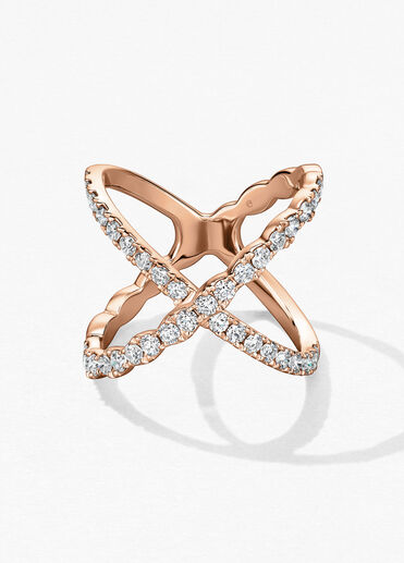 Lorelei Diamond Criss Cross Ring, 18K Rose Gold, large