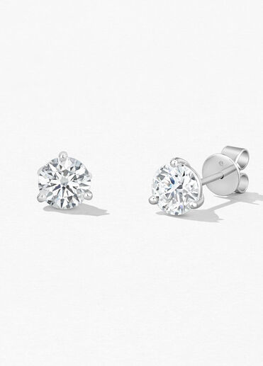 Three-Prong Stud Earrings, 18K White Gold, large