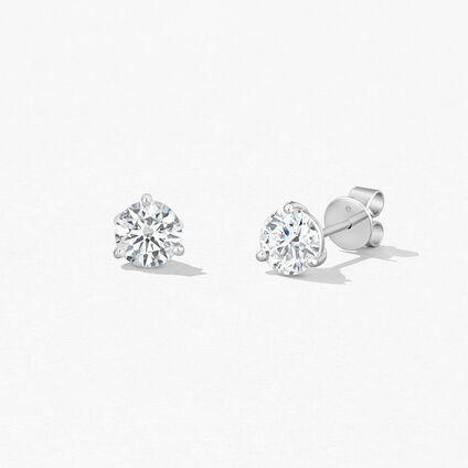 Three-Prong Stud Earrings, 18K White Gold, large