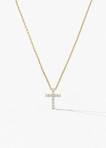 Whimsical Cross 钻石项链, 18K 黄金, large