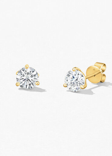 Three-Prong Stud Earrings, 18K Yellow Gold, large