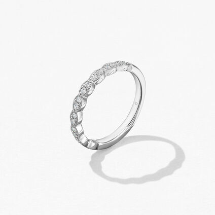 Lorelei Floral Milgrain Diamond Band, 18K White Gold, large