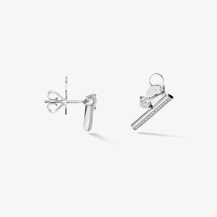 Barre Floating Single Diamond Pavé Climber Earrings, 18K White Gold, large