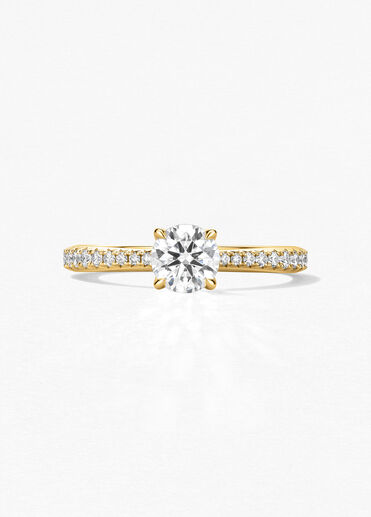 Vela Solitaire Ring with Diamond Band, 18K Yellow Gold, large