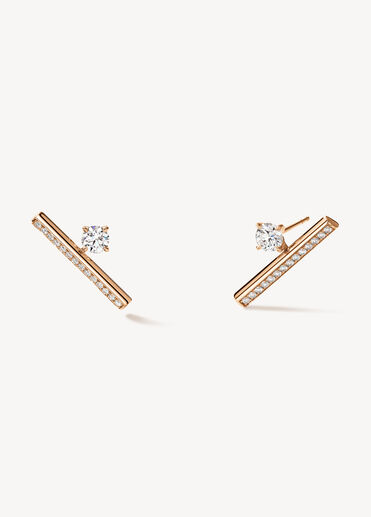 Barre Floating Single Diamond Pavé Climber Earrings, 18K Rose Gold, large